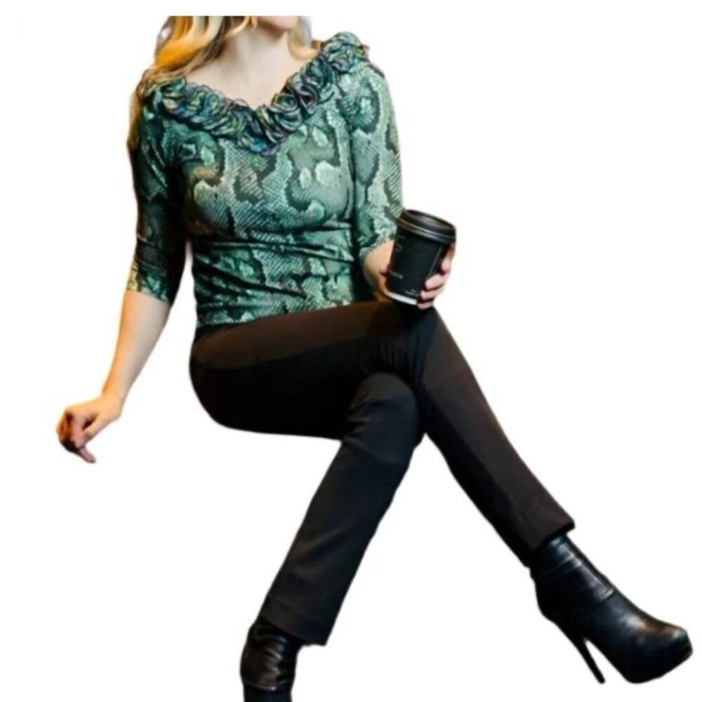 Samuel Dong Women's Knit Quarter Sleeve Blouse Black in Size S